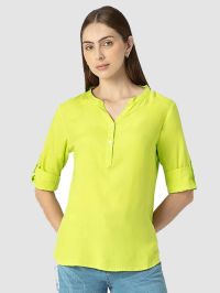 FYLTR Women's Fashion V-Neck Top with Roll-up Sleeves