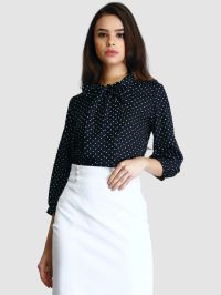 Bow Neck Polka Top - Black and White